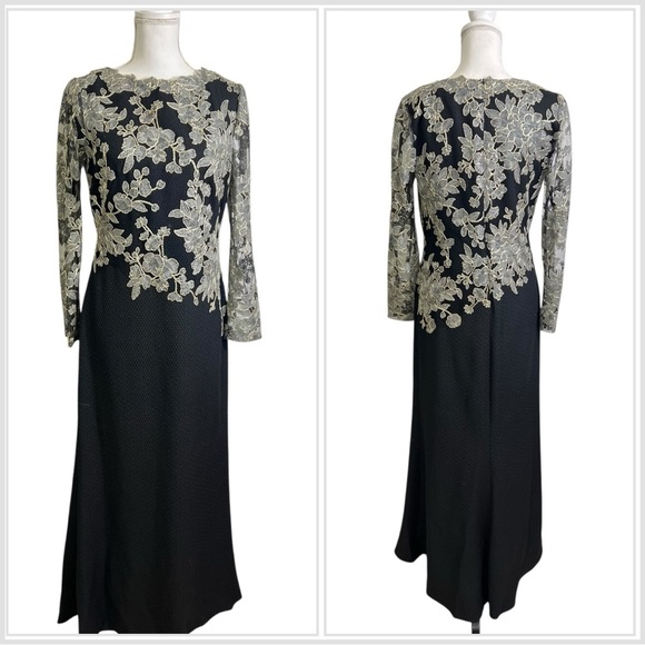 Tadashi Shoji Dresses & Skirts - Tadashi Shoji Size 8 Black Lace Embroidered Dress Long Textured